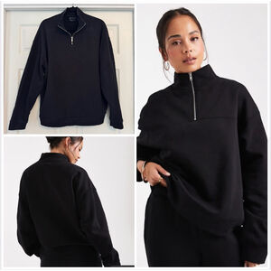 ASOS Design Black Half Zip Brushback Sweatshirt Size L